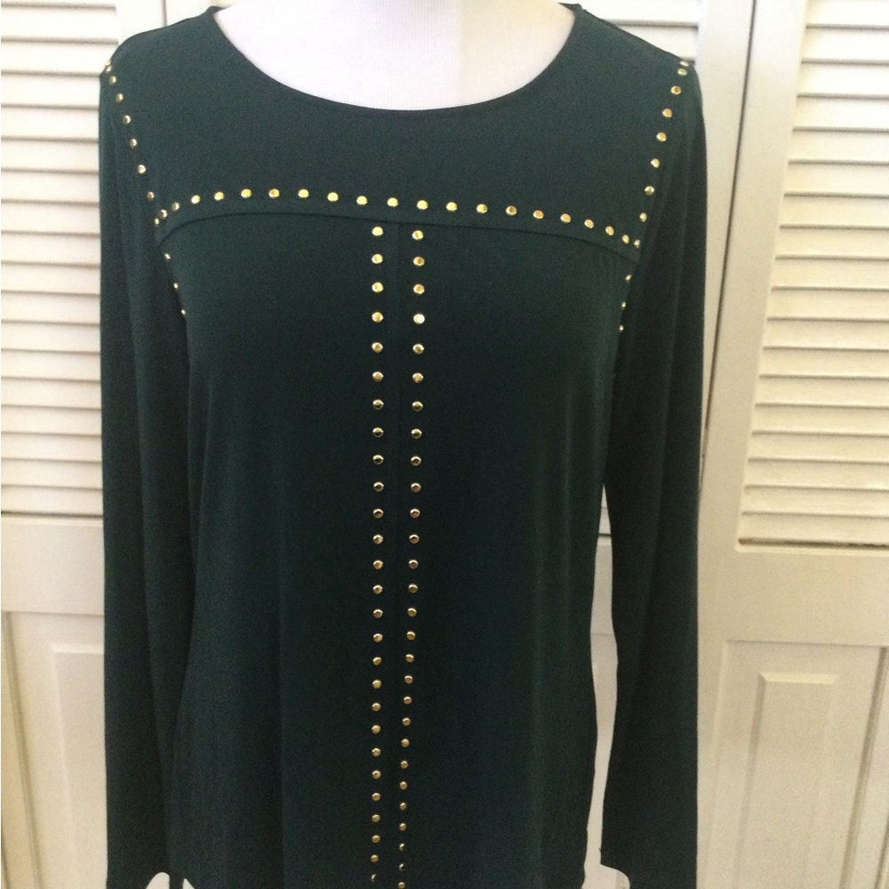 Calvin Klein Dark Green Long Sleeve Top with Gold Studs